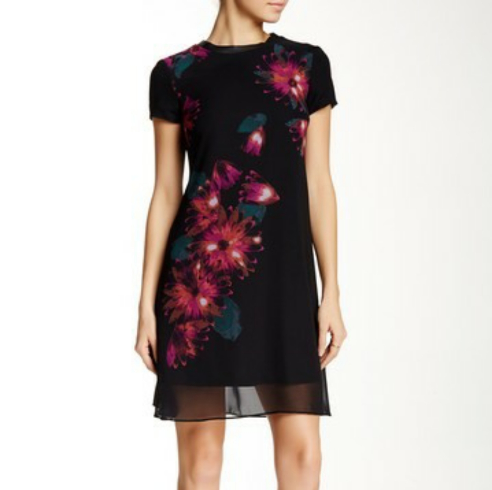 Taylor 6 Vegan Leather Trim Chiffon Dress